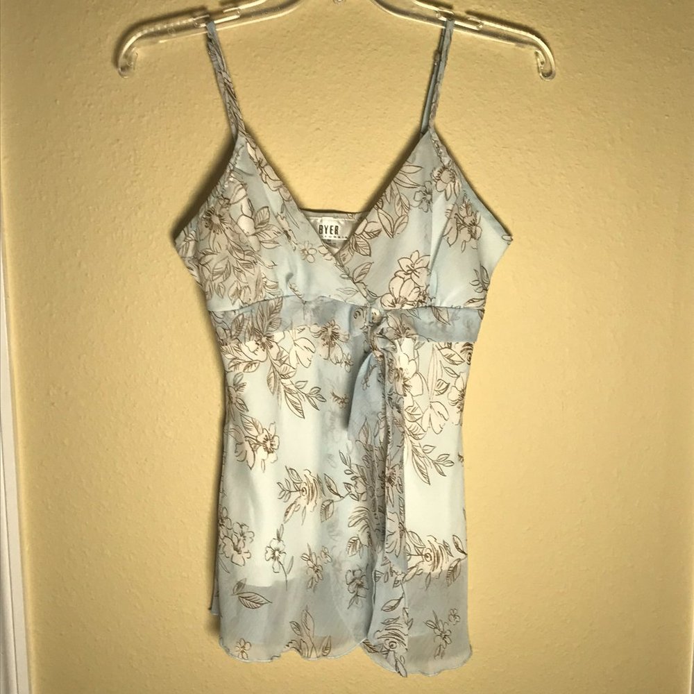 Byer Floral Chiffon Flowy Top M Blue Ivory Cream